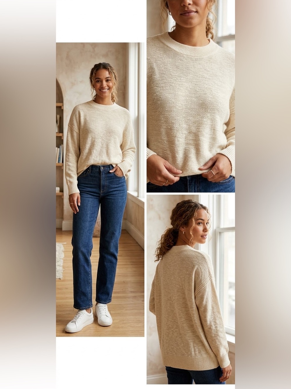 Free People Beach Tan Knit Oversize Long Sleeve Sweater Size M